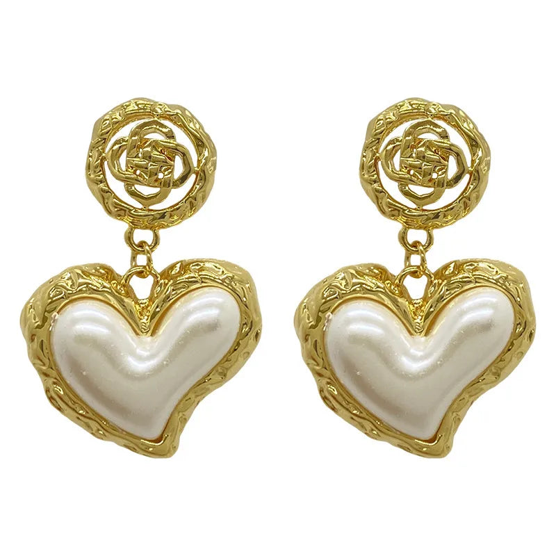 Pearl Heart Drop Earrings